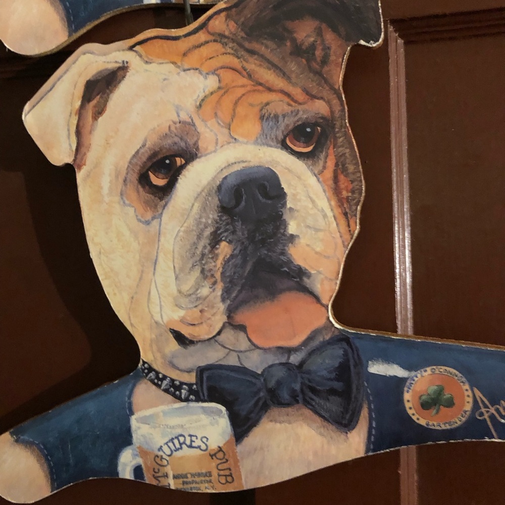 2 ANNIE RHINEHART VINTAGE WOOD BULL DOG COAT HANGERS 2